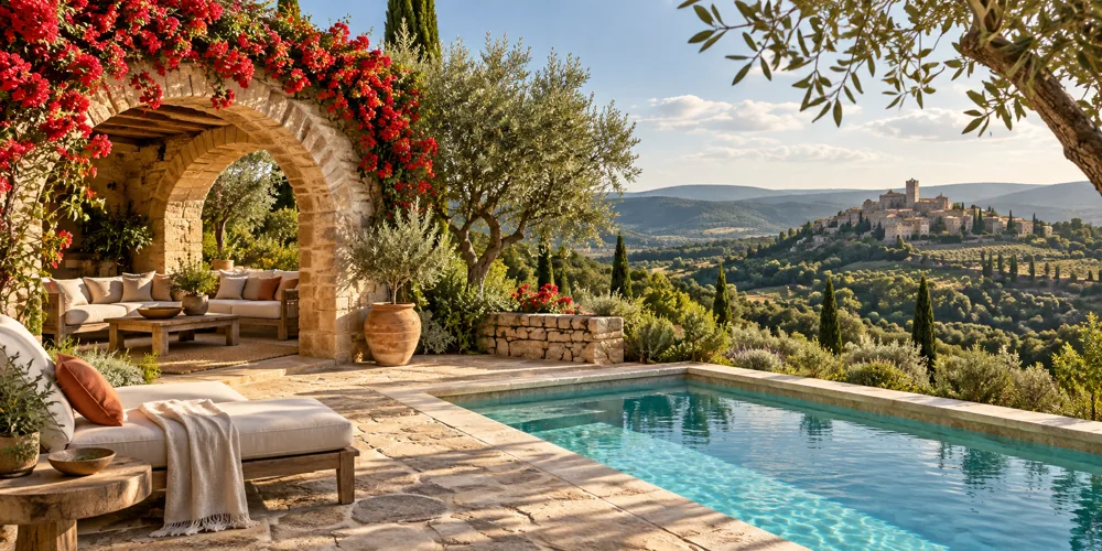 Terrasse avec vue sur les paysages d’Occitanie