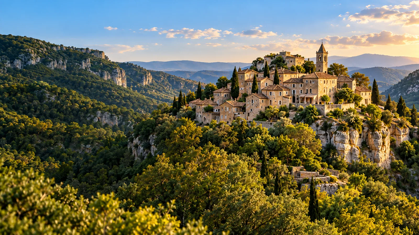 Village en pierre et paysage d’Occitanie