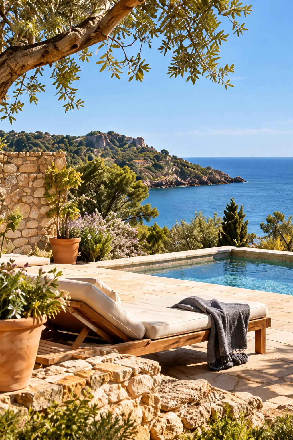 Terrasse avec piscine et vue sur la Méditerranée